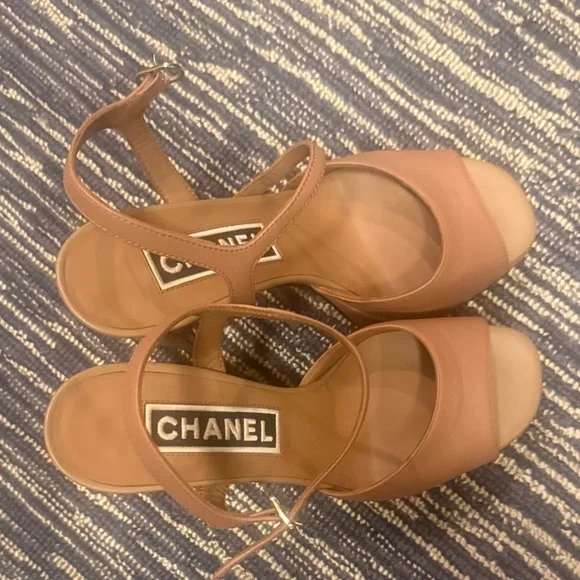 CHANEL Tan Leather Platform Sandals with Ankle Strap - Picture 8 of 9